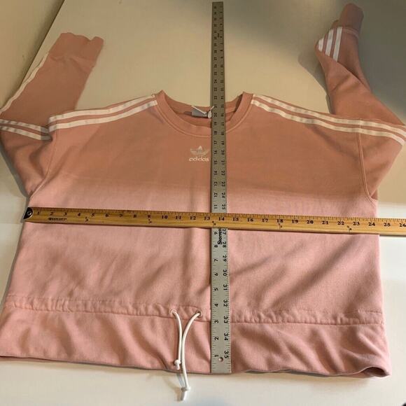 Adidas Sweatshirt Womens L Large Pink Trefoil Logo 3 Stripes Sleeve Waist Pull - Picture 9 of 15